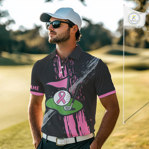 Black and pink ribbon Breast Cancer Awareness golf shirts custom Men golf polo shirts, best golf gift NQS10196