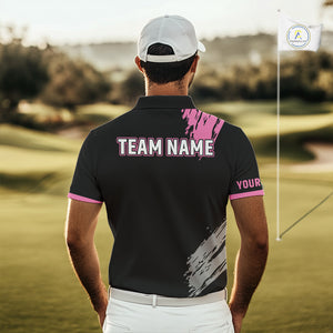 Black and pink ribbon Breast Cancer Awareness golf shirts custom Men golf polo shirts, best golf gift NQS10196