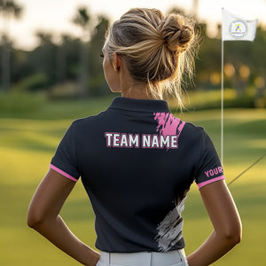 Black and pink ribbon Breast Cancer Awareness golf shirts custom Women golf polo shirt best golf gift NQS10196