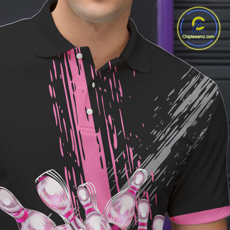 Black and pink ribbon Breast Cancer Awareness Bowling Shirts For Men custom team bowling jerseys NQS10197