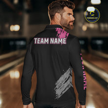 Load image into Gallery viewer, Black and pink ribbon Breast Cancer Awareness Bowling Shirts For Men custom team bowling jerseys NQS10197