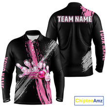 Load image into Gallery viewer, Black and pink ribbon Breast Cancer Awareness Bowling Shirts For Men custom team bowling jerseys NQS10197