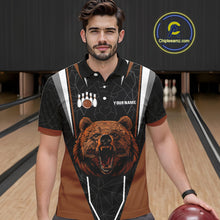 Load image into Gallery viewer, Personalized Bear Bowling Polo, Quarter Zip Shirts For Men, Bear Bowling Team Brown League Jersey NQS10344
