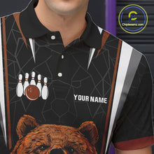 Load image into Gallery viewer, Personalized Bear Bowling Polo, Quarter Zip Shirts For Men, Bear Bowling Team Brown League Jersey NQS10344