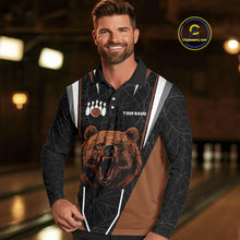 Load image into Gallery viewer, Personalized Bear Bowling Polo, Quarter Zip Shirts For Men, Bear Bowling Team Brown League Jersey NQS10344