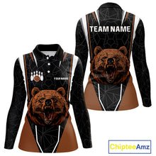 Load image into Gallery viewer, Personalized Bear Bowling Polo, Quarter Zip Shirts For Women, Bear Bowling Team Brown League Jersey NQS10344