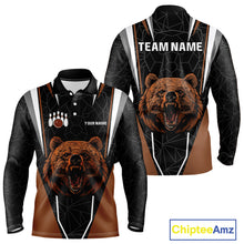 Load image into Gallery viewer, Personalized Bear Bowling Polo, Quarter Zip Shirts For Men, Bear Bowling Team Brown League Jersey NQS10344
