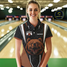 Load image into Gallery viewer, Personalized Bear Bowling Polo, Quarter Zip Shirts For Women, Bear Bowling Team Brown League Jersey NQS10344