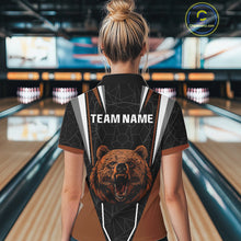 Load image into Gallery viewer, Personalized Bear Bowling Polo, Quarter Zip Shirts For Women, Bear Bowling Team Brown League Jersey NQS10344