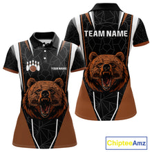 Load image into Gallery viewer, Personalized Bear Bowling Polo, Quarter Zip Shirts For Women, Bear Bowling Team Brown League Jersey NQS10344