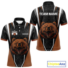 Load image into Gallery viewer, Personalized Bear Bowling Polo, Quarter Zip Shirts For Men, Bear Bowling Team Brown League Jersey NQS10344
