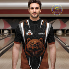 Load image into Gallery viewer, Personalized Bear Bowling Polo, Quarter Zip Shirts For Men, Bear Bowling Team Brown League Jersey NQS10344