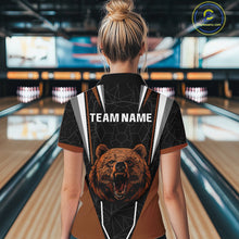 Load image into Gallery viewer, Personalized Bear Bowling Polo, Quarter Zip Shirts For Women, Bear Bowling Team Brown League Jersey NQS10344