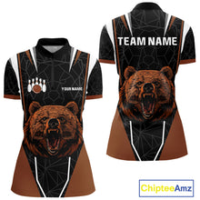 Load image into Gallery viewer, Personalized Bear Bowling Polo, Quarter Zip Shirts For Women, Bear Bowling Team Brown League Jersey NQS10344
