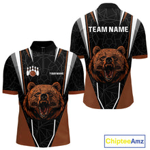 Load image into Gallery viewer, Personalized Bear Bowling Polo, Quarter Zip Shirts For Men, Bear Bowling Team Brown League Jersey NQS10344
