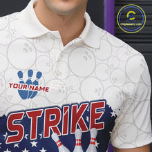 Load image into Gallery viewer, Personalized American Flag Strike Bowling Polo, 1/4 Zip Shirts For Men, Patriotic Bowling Team Jersey NQS10345