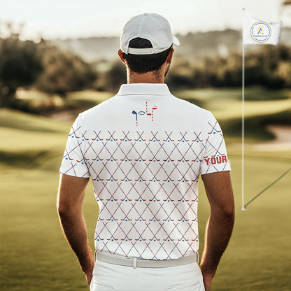 Red, White and Blue golf clubs pattern Men golf polo shirt Custom Patriotic golf outfits for men NQS10198