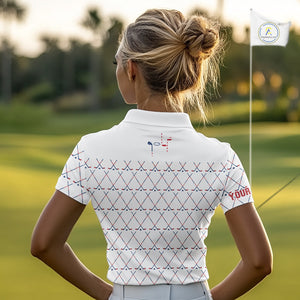 Red, White and Blue golf clubs pattern Women golf polo shirt Custom Patriotic golf outfits for ladies NQS10198