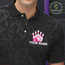 Load image into Gallery viewer, Pink and black Ribbons Pattern Bowling Shirts For Men Custom Breast cancer Team Bowler Jersey NQS10560