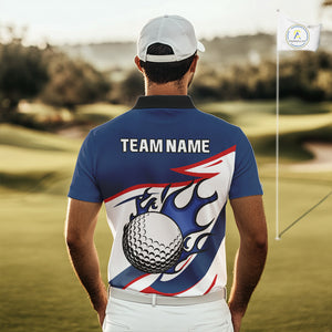 Red, White and Blue Flame golf ball Mens Golf polo shirts Custom patriotic Golf Outfit For Mens NQS10044