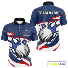 Load image into Gallery viewer, Red, White and Blue Flame golf ball Mens Golf polo shirts Custom patriotic Golf Outfit For Mens NQS10044