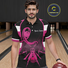Load image into Gallery viewer, Breast Cancer Awareness Bowling Shirts For Men custom Black and pink ribbon team bowling jerseys NQS10207