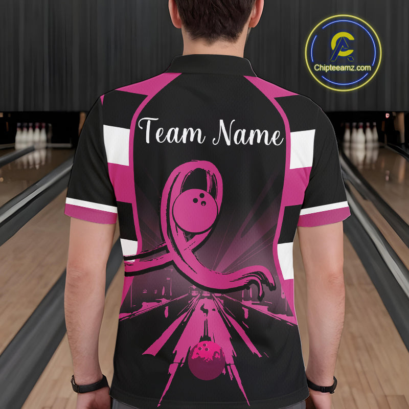 Breast Cancer Awareness Bowling Shirts For Men custom Black and pink ribbon team bowling jerseys NQS10207
