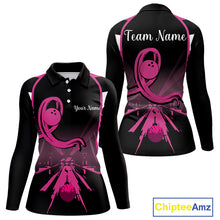 Load image into Gallery viewer, Breast Cancer Awareness Bowling Shirts For Women custom Black and pink ribbon team bowling jerseys NQS10207