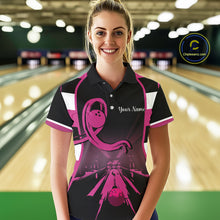 Load image into Gallery viewer, Breast Cancer Awareness Bowling Shirts For Women custom Black and pink ribbon team bowling jerseys NQS10207