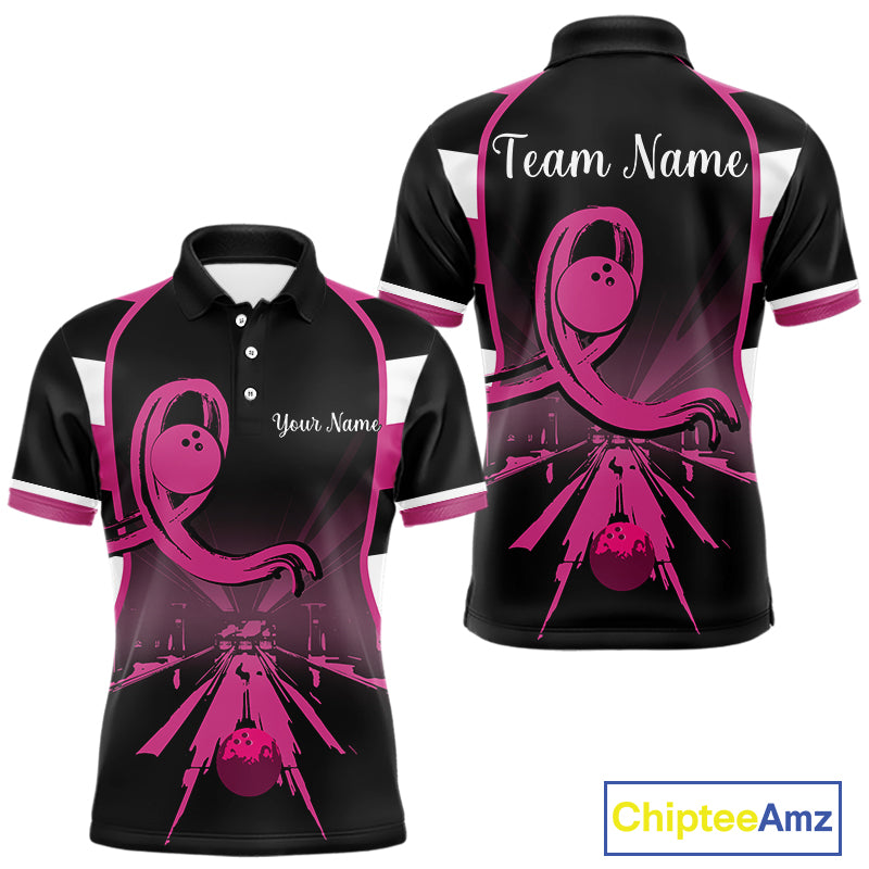 Breast Cancer Awareness Bowling Shirts For Men custom Black and pink ribbon team bowling jerseys NQS10207