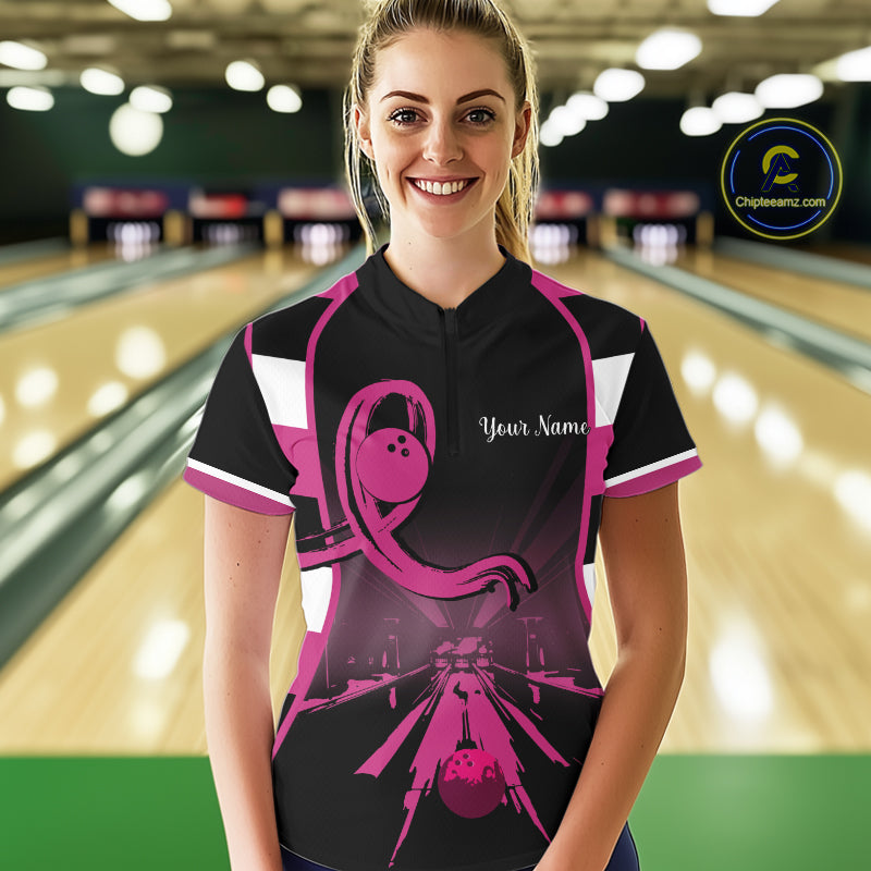 Breast Cancer Awareness Bowling Shirts For Women custom Black and pink ribbon team bowling jerseys NQS10207