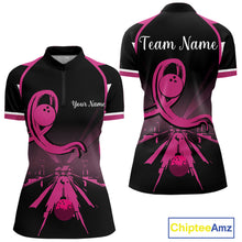 Load image into Gallery viewer, Breast Cancer Awareness Bowling Shirts For Women custom Black and pink ribbon team bowling jerseys NQS10207