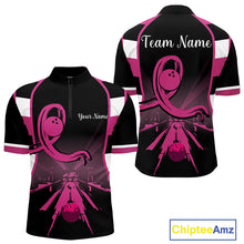 Load image into Gallery viewer, Breast Cancer Awareness Bowling Shirts For Men custom Black and pink ribbon team bowling jerseys NQS10207