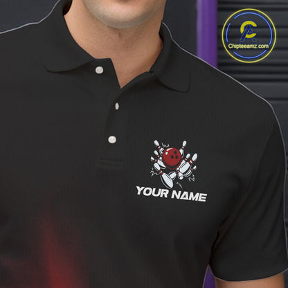 Custom Black and Red Bowling Polo, Quarter Zip Team Shirts For Men, Bowling Outfit Gift For Bowlers NQS10565