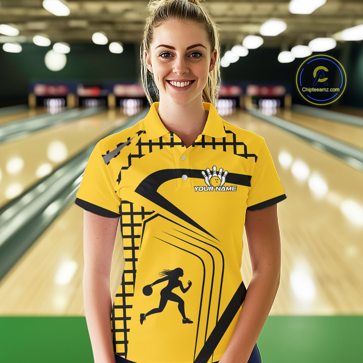 Custom Black and Yellow Bowling Shirts For Women, Personalized Team Bowling Jersey Bowler Outfit NQS10575