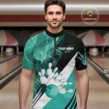 Load image into Gallery viewer, Mens bowling polo, 1/4 zip shirts Custom cyan blue smoke bowling team jerseys, gift for Bowlers NQS10060
