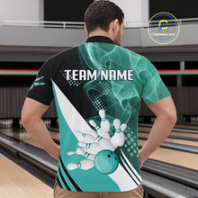 Load image into Gallery viewer, Mens bowling polo, 1/4 zip shirts Custom cyan blue smoke bowling team jerseys, gift for Bowlers NQS10060
