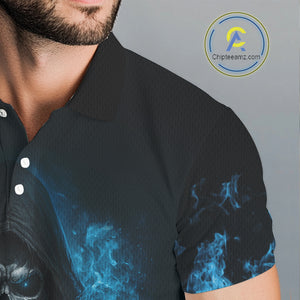 Blue Flame Skull reaper Mens Golf polo shirts custom golf top for men, best golf gifts NQS10360