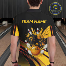 Load image into Gallery viewer, Black and Yellow Bee Bowling Polo, Quarter Zip Shirts For Men Custom Bee Bowling Team Jersey Outfit NQS10362