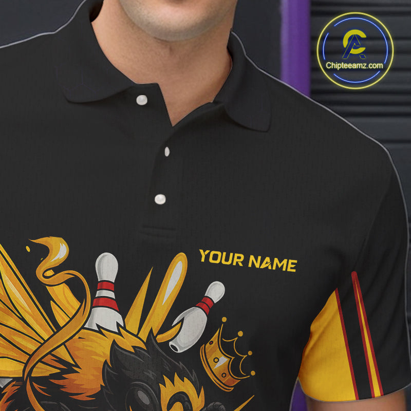 Black and Yellow Bee Bowling Polo, Quarter Zip Shirts For Men Custom Bee Bowling Team Jersey Outfit NQS10362
