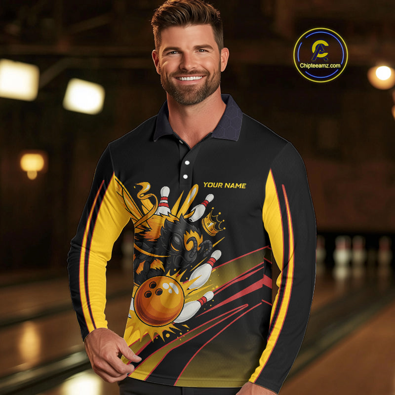 Black and Yellow Bee Bowling Polo, Quarter Zip Shirts For Men Custom Bee Bowling Team Jersey Outfit NQS10362