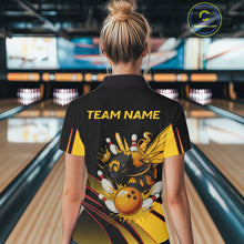 Load image into Gallery viewer, Black and Yellow Bee Bowling Polo, Quarter Zip Shirts For Women Custom Bee Bowling Team Jersey Outfit NQS10362