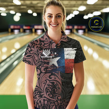 Load image into Gallery viewer, Texas Flag tribal pattern Bowling Polo, 1/4 Zip shirts for Women Custom patriotic Team bowling jersey NQS10583
