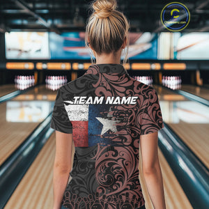 Texas Flag tribal pattern Bowling Polo, 1/4 Zip shirts for Women Custom patriotic Team bowling jersey NQS10583