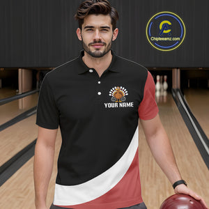 Retro Black and Red Turkey Bowling Polo, Quarter Zip Shirt For Men, Thanksgiving Bowling Team Jersey NQS10370
