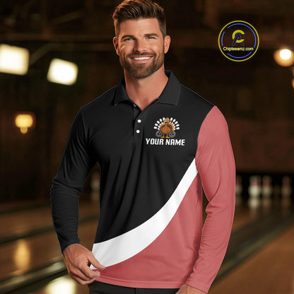 Retro Black and Red Turkey Bowling Polo, Quarter Zip Shirt For Men, Thanksgiving Bowling Team Jersey NQS10370