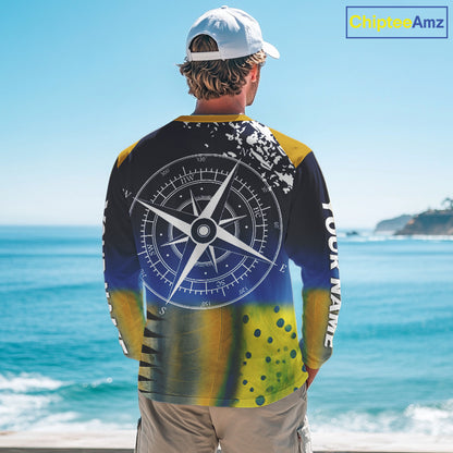 Personalized Mahi Mahi, Wahoo, Tuna scales blue Fishing Shirts, compass offshore tournament Shirts NQS10371