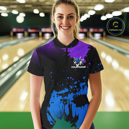 Personalized Bowling Polo, Quarter Zip Shirts For Women Custom Team Bowling Jersey Gift For Bowlers NQS10596