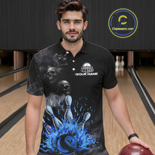 Load image into Gallery viewer, Personalized Smoke Skull Blue Flame Black Bowling Shirts For Men Custom Team Bowling Jerseys NQS10597