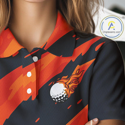 Black and Orange Flame Golf polo shirts for Women Custom ladies golf outfit, personalized golf gifts NQS10069